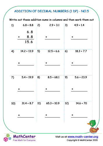 Fourth grade student practicing decimal addition problems up to the hundredths place