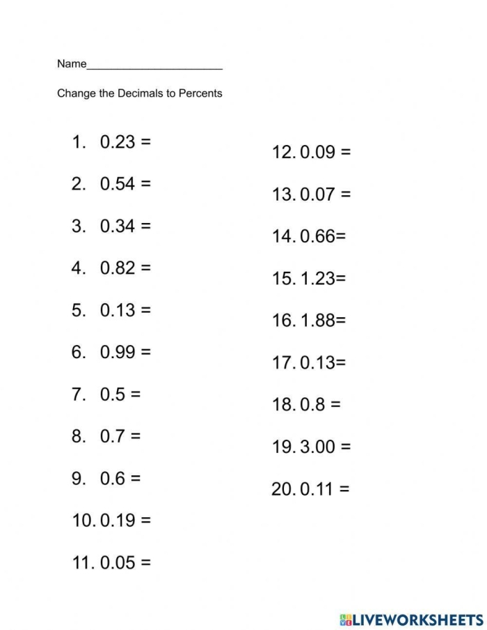Converting Decimals to Percents Worksheet 4 for Fourth Grade Math Fourth grade student practicing decimal to percent conversions on a geometry math worksheet