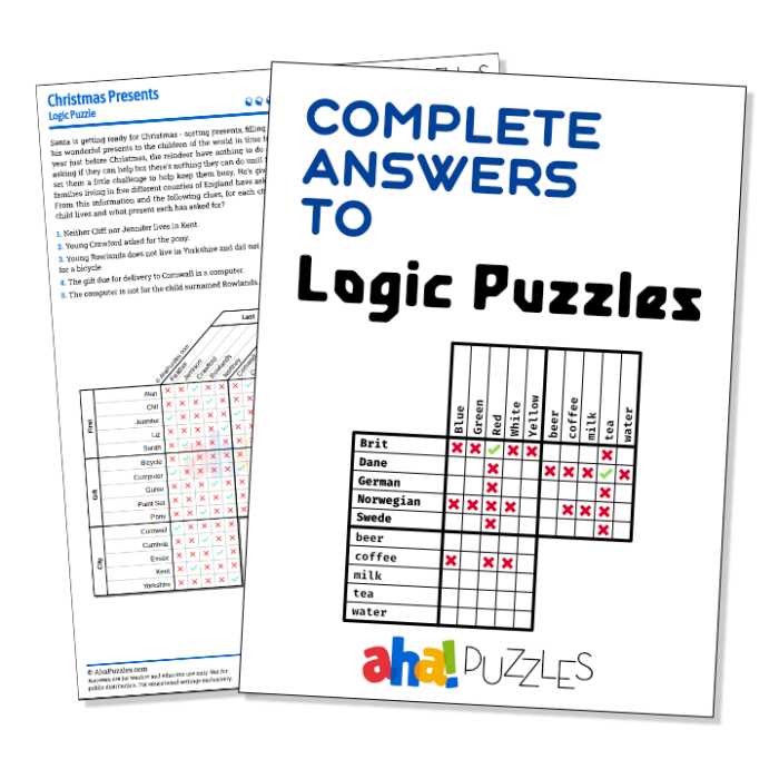 Logic Problem Puzzle Activity for Elementary Students Fourth grade logic problem worksheet with clues and table for solving detective-style number puzzles