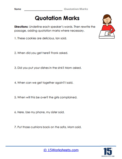 Fourth grade worksheet for practicing punctuation in dialogue