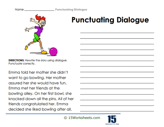 Worksheet focused on editing dialogue punctuation for fourth graders