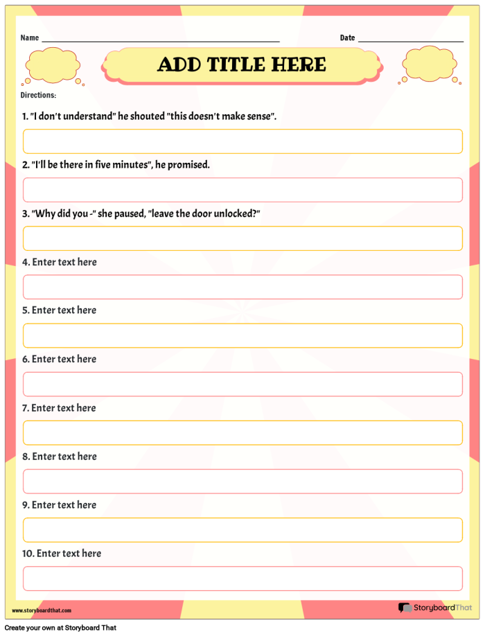 Worksheet for practicing punctuation in dialogue for fourth graders
