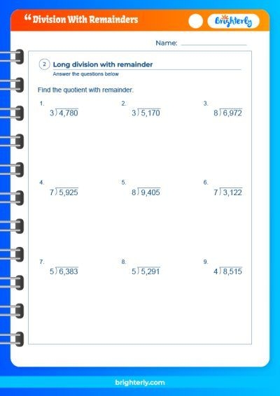 Dividing with Remainders Worksheet - Grade 4 Challenge Worksheet focusing on dividing with remainders for fourth grade students
