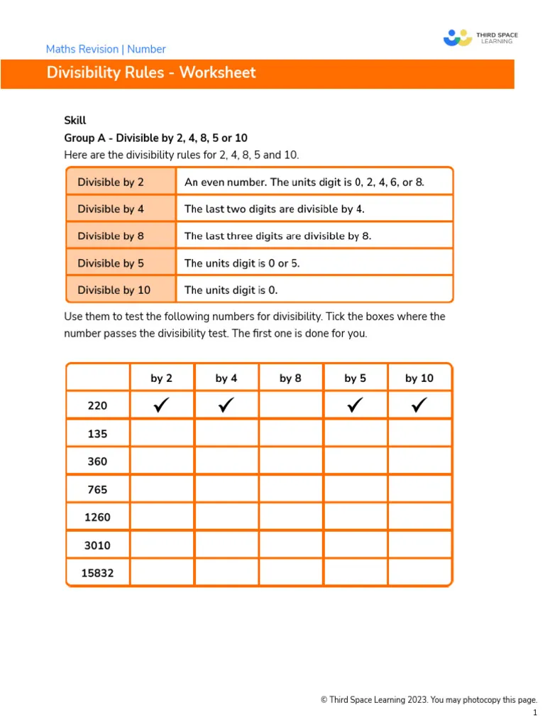 Fourth grade student completing a math worksheet about divisibility rules for ratios and proportions