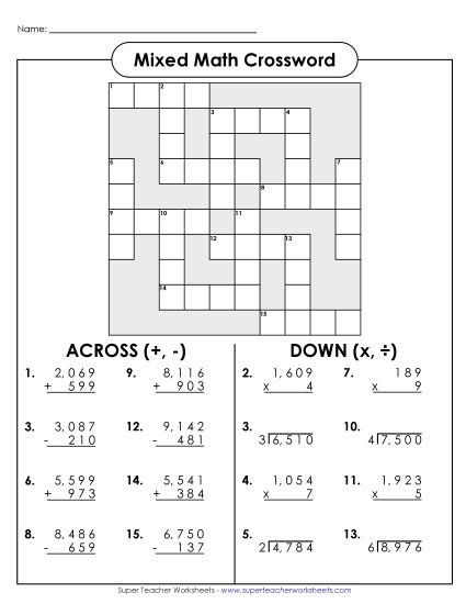 Division crossword worksheet for fourth graders focusing on time and money concepts. Engaging review activity to enhance division skills.