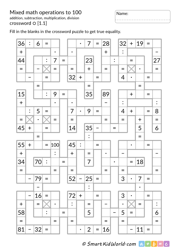Fourth grade student solving a division crossword puzzle worksheet