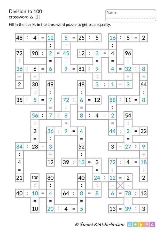 Fourth grade math student solving a fun division crossword puzzle for practice