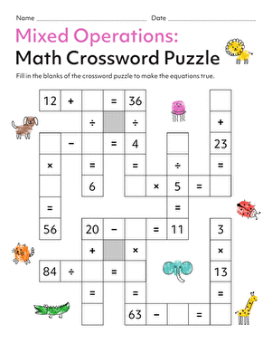 Fourth grade math worksheet featuring a fun division crossword puzzle for practice