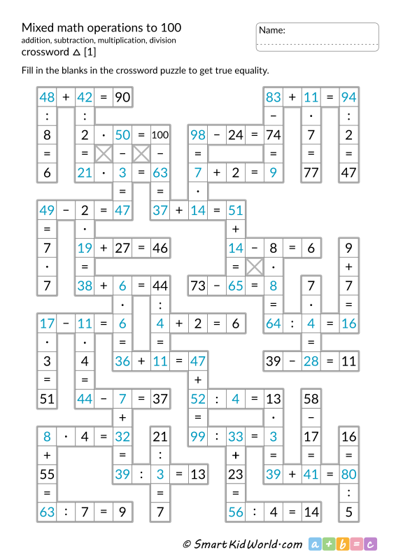 Division crossword worksheet for fourth graders focusing on time and money concepts
