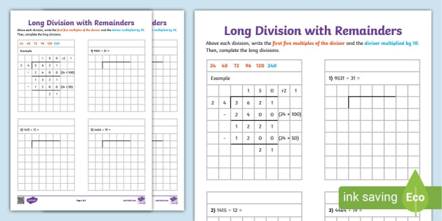 Dividing with Remainders Worksheet Image 9 Worksheet on dividing with remainders for fourth graders