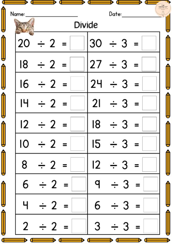 Students engaging with a Division Review worksheet featuring long division problems with one-digit divisors. Fourth-grade learners practice solving 30 division problems in this educational activity.