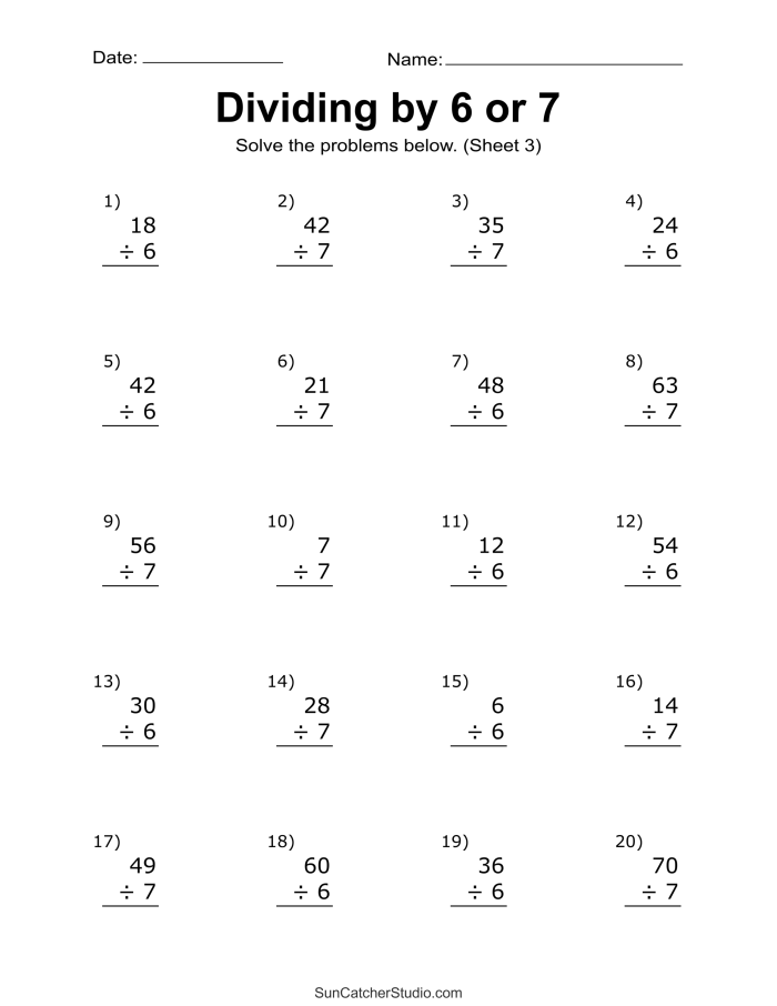 Fourth grade math worksheet featuring thirty long division problems for classroom review