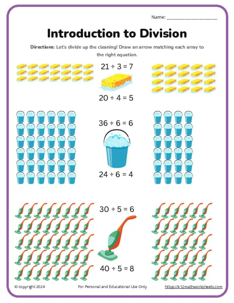 Division review worksheet for fourth graders featuring 30 long division problems with one-digit divisors. Engaging worksheet to enhance division skills for students in grade four.
