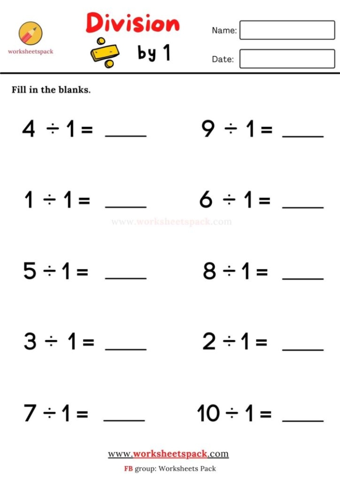 Fourth grade math student completing a division practice sheet with one and two digit problems
