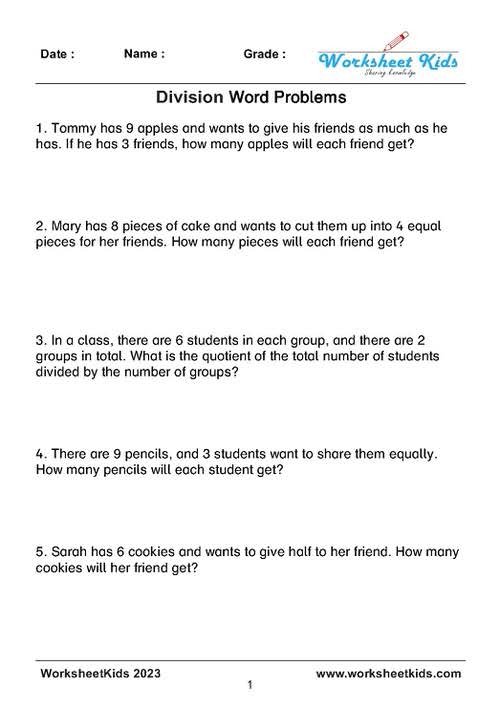 Simple Division Word Problems Worksheet for Grade 4 Number 14 Fourth grade students practice solving seven simple division word problems on this math worksheet