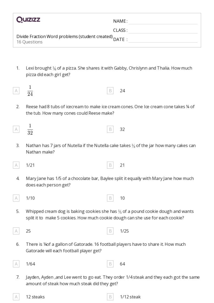 Grammar and Mechanics worksheet for Fourth Grade Students engaging with the Word Problems: Divide & Check worksheet for fourth grade math. A visual representation of division strategies in action.