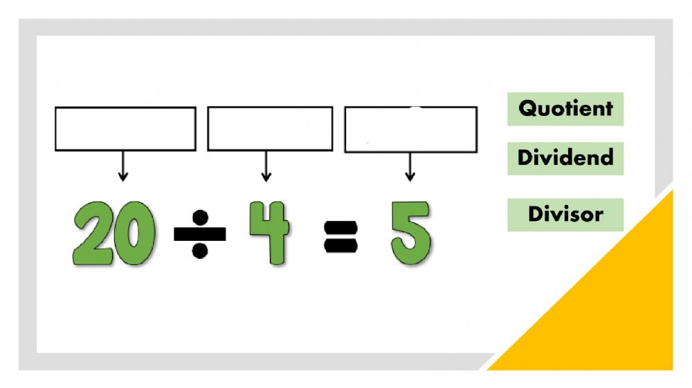 Division Fundamentals: Key Terms and Symbols Practice Sheet 25 Fourth grade division terms worksheet showing symbols and vocabulary for basic division concepts