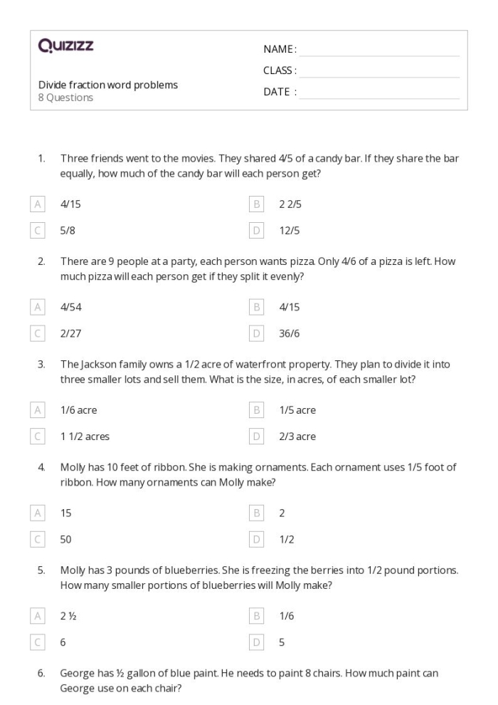 Division Strategies Worksheet: Empowering Students to Solve for Quotients Worksheet featuring word problems focused on division strategies for fourth graders
