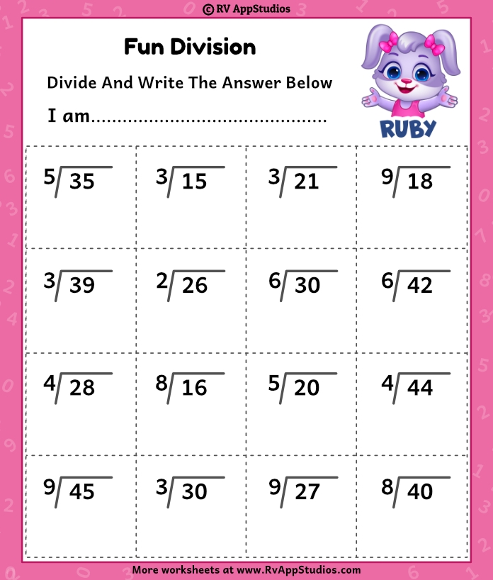 Fourth grade math division practice worksheet with one and two digit problems