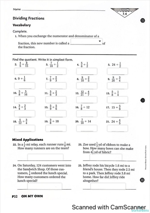 Worksheet image illustrating division problems that yield remainders for fourth grade students Dividing with Remainders worksheet for fourth graders to enhance their division skills