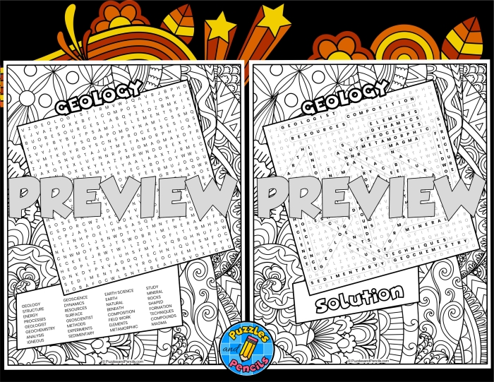 Geology Word Search Activity 12 for Elementary Science Learning Fourth grade geology word search puzzle featuring earth science vocabulary terms hidden in a grid of letters