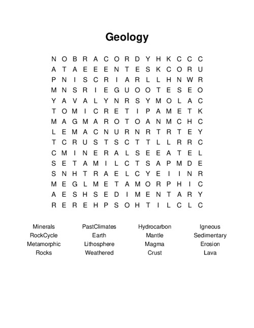 Geology Word Search Worksheet for Fourth Grade Students 14 Fourth grade geology word search worksheet focusing on earth science vocabulary