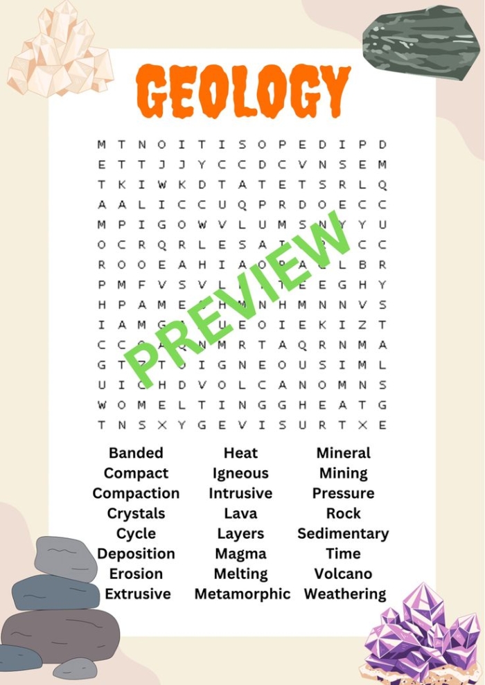 Geology Word Search Worksheet 17 for Fourth Grade Science Practice Fourth grade geology word search worksheet for students to learn earth science vocabulary
