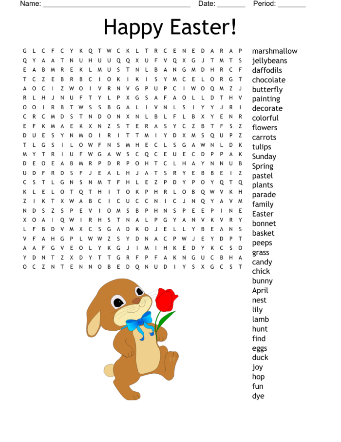 Fourth grade students practice vocabulary by finding 18 hidden seasonal terms in this Easter Word Search Puzzle worksheet 16