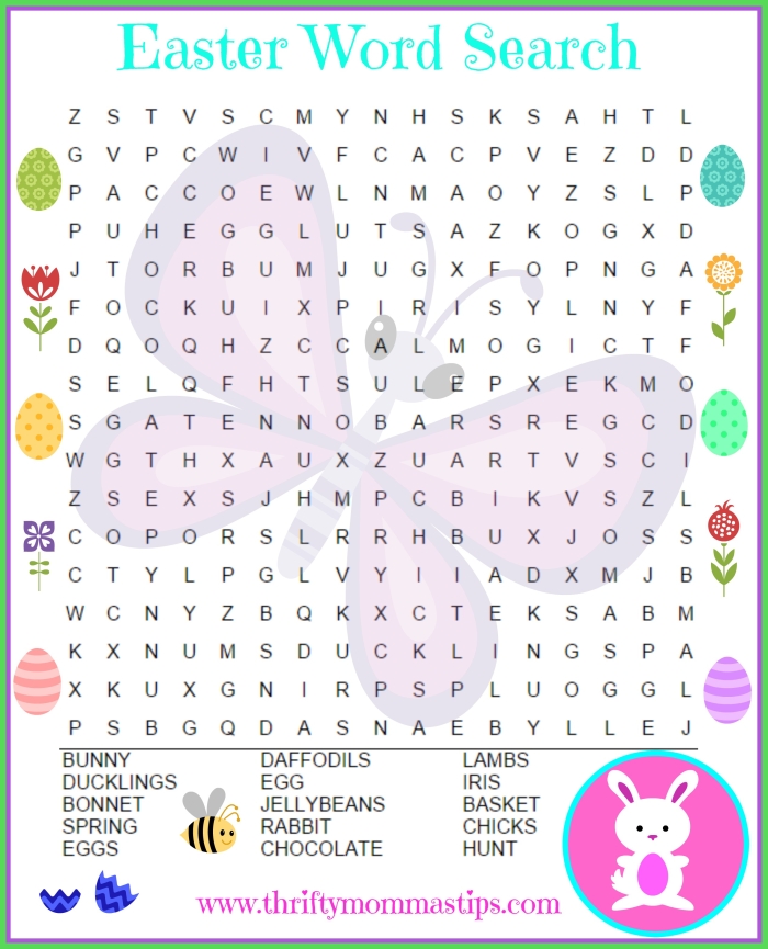 Easter Word Search Puzzle worksheet for fourth graders featuring 18 festive vocabulary words