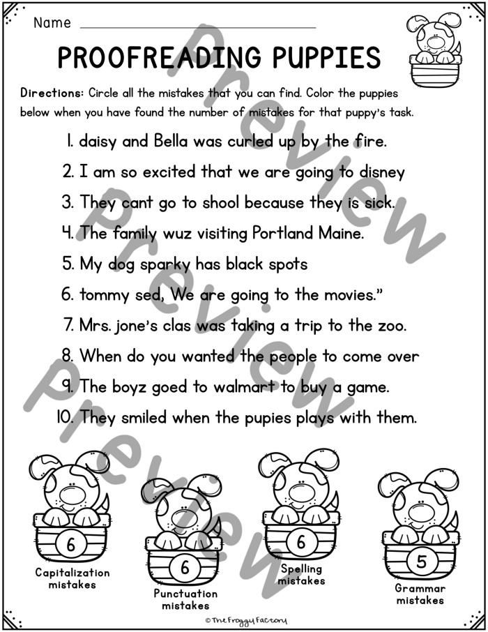 Subtraction worksheet for Fourth Grade Students engaging with an Editing and Revision Practice worksheet focused on grammar and punctuation errors. Fourth-grade learners using editor's marks to improve a short paragraph in a subtraction context.