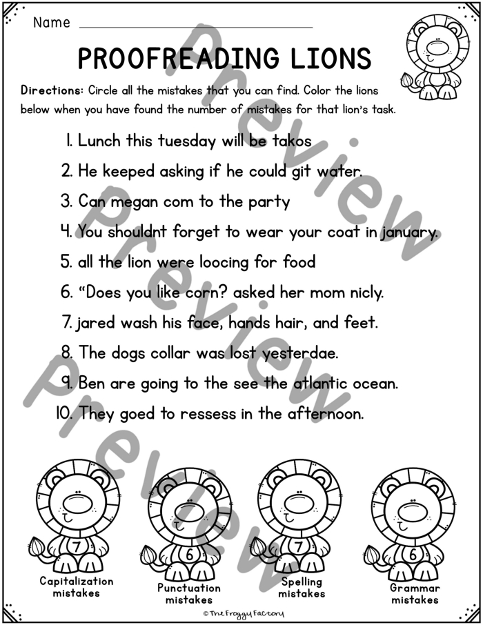 Image 18: Educational worksheet featuring editor's marks for grammar and punctuation corrections Fourth grade students engaging with an Editing and Revision Practice worksheet focused on subtraction errors