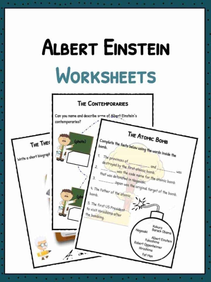 An Introduction to Albert Einstein Educational Worksheet Number Nine Fourth grade worksheet featuring a biography and vocabulary exercises about the life of Albert Einstein