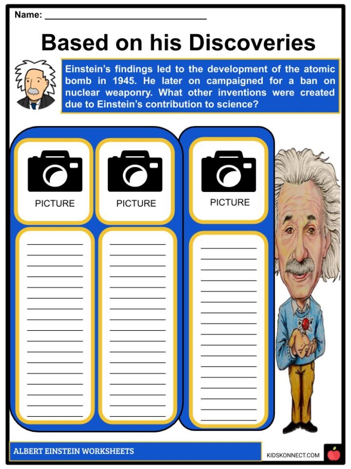 An Introduction to Albert Einstein Vocabulary Worksheet 15 Fourth grade worksheet featuring a mini biography and vocabulary words about physicist Albert Einstein