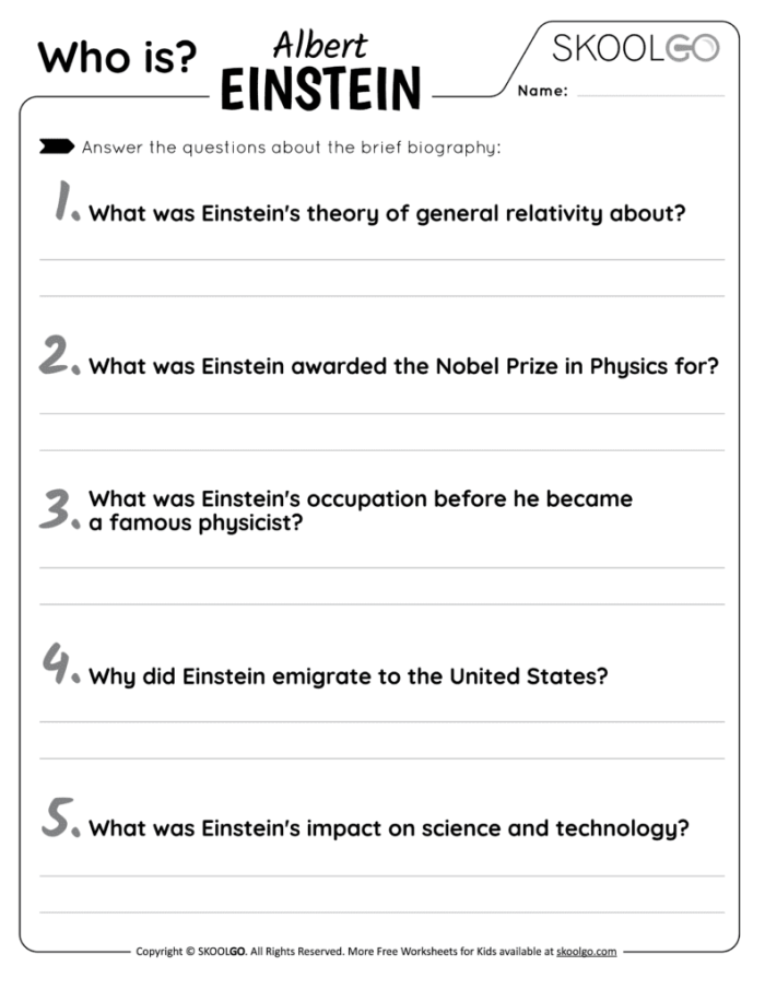 Educational worksheet introducing Albert Einstein biography for fourth grade science vocabulary 22 Fourth grade student studying an Albert Einstein vocabulary worksheet about theoretical physics