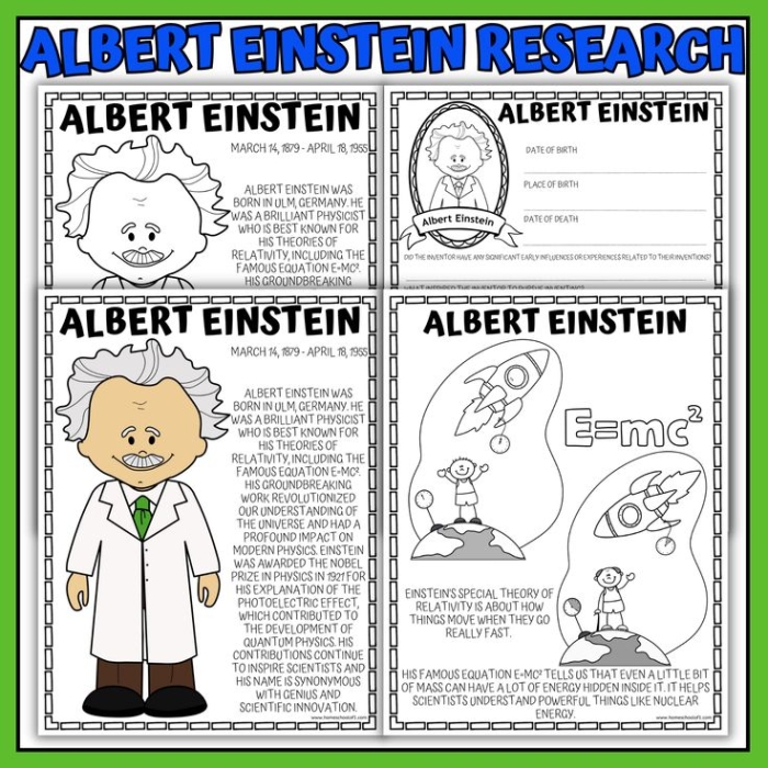 An Introduction to Albert Einstein worksheet for fourth grade vocabulary practice Fourth grade vocabulary worksheet featuring an illustrated biography of Albert Einstein