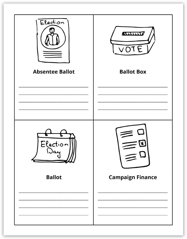 Interactive worksheet for students to learn key election terms in a fun way Election Vocabulary worksheet featuring a patriotic matching activity for fourth graders