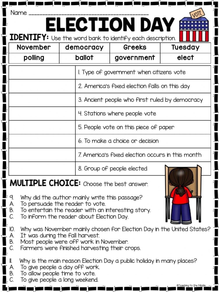 Engaging worksheet to enhance students' understanding of election-related terms Election Vocabulary worksheet featuring a patriotic matching activity for fourth graders