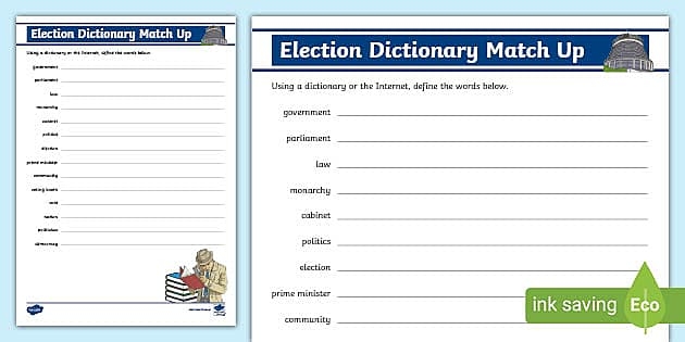Engaging matching exercise to enhance students' understanding of election terms Election Vocabulary worksheet for fourth graders featuring a patriotic matching activity