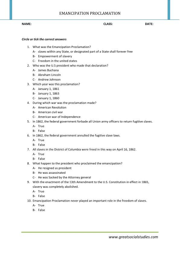 Interactive learning activity on the Emancipation Proclamation for phonics students Emancipation Proclamation worksheet for fourth graders with exercises and historical overview