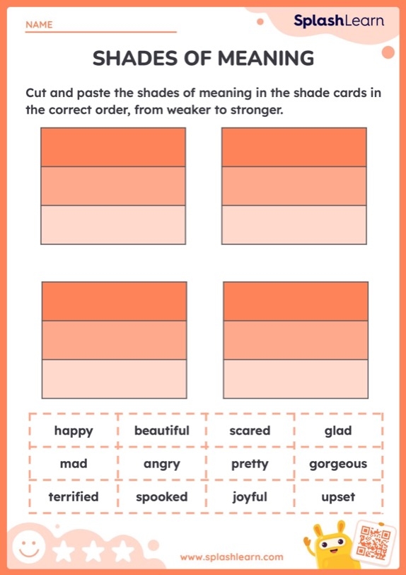 Fourth grade students drawing emojis to explore synonym meanings and emotional vocabulary on a worksheet activity