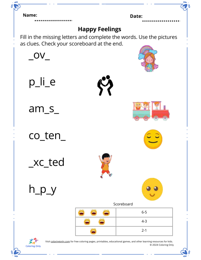 Students matching synonyms in the Happy or Excited? worksheet for fourth graders
