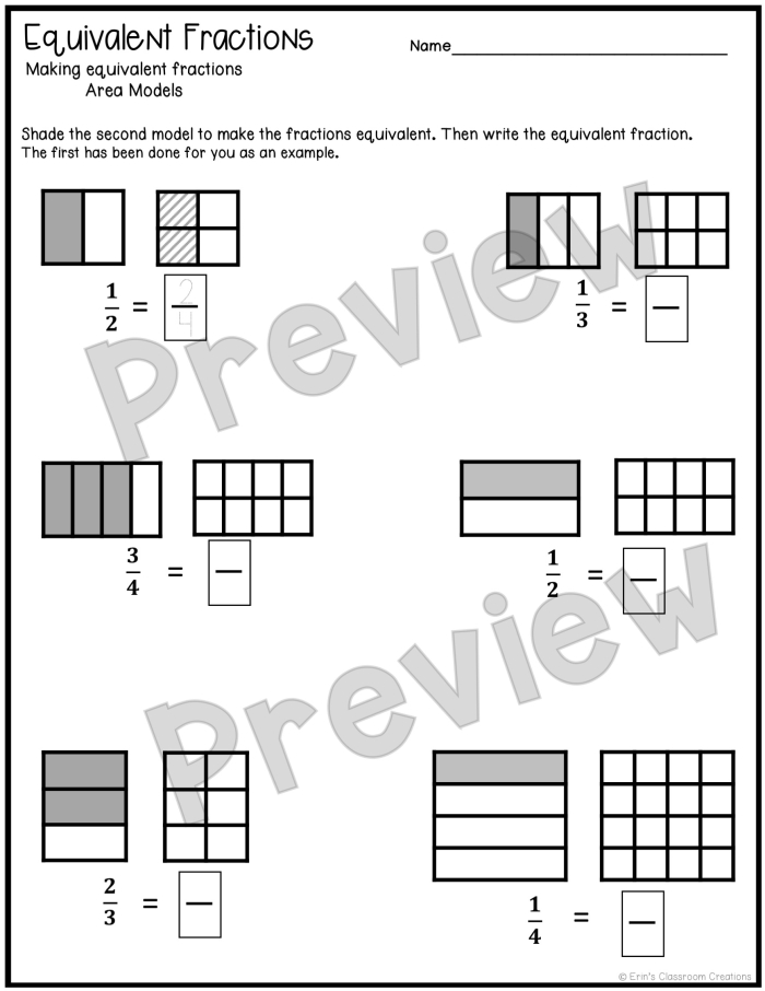 Illustration of bar models demonstrating equivalent fractions for fourth graders