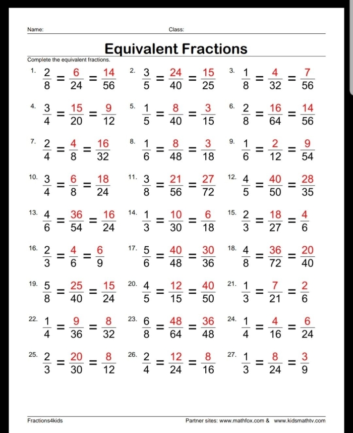 Fourth grade student completing a hands-on worksheet to identify equivalent fractions for physical science class