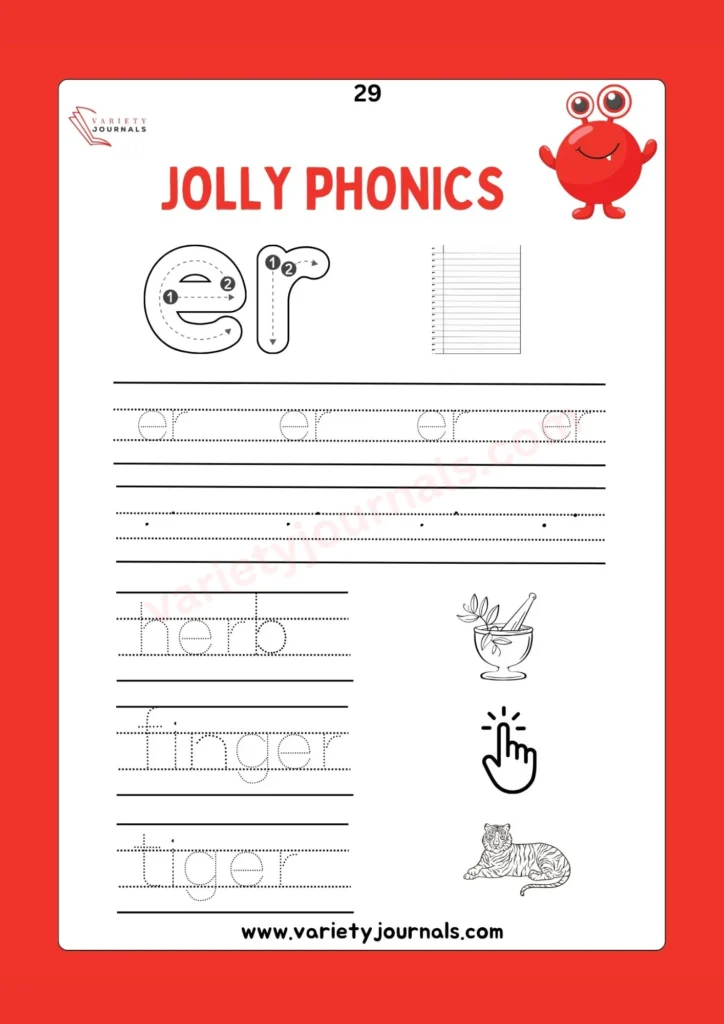 Worksheet for practicing the /er/ sound in spelling for fourth graders