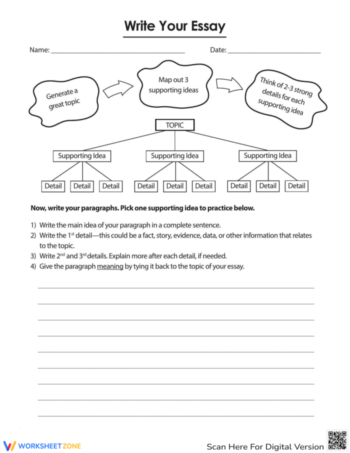 Write Your Essay worksheet for fourth grade writing practice 11 Fourth grade student using a step-by-step guide to structure their essay paragraphs