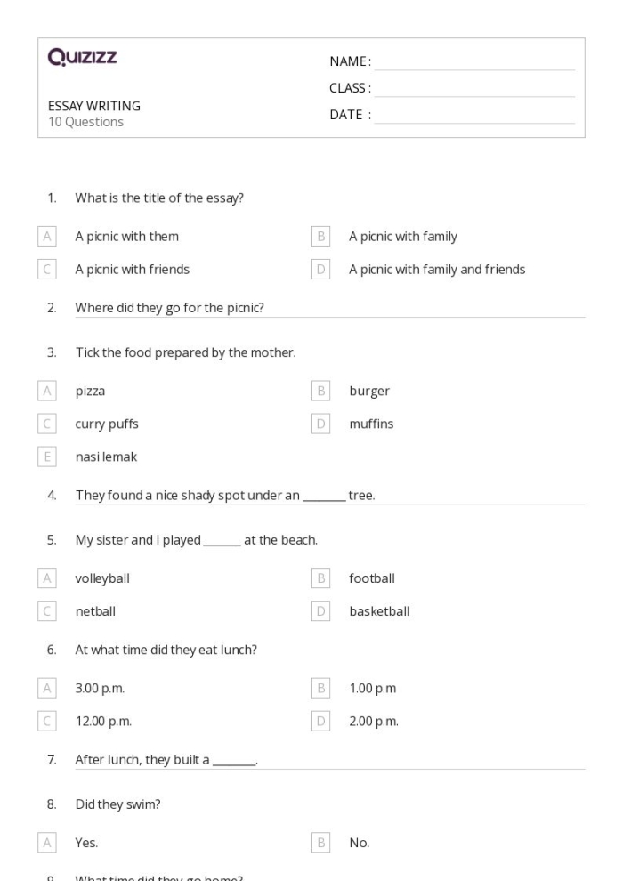 Structure your essay worksheet for fourth grade students image 2 Fourth grade Write Your Essay worksheet for organizing writing paragraphs