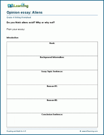 Writing worksheet for Fourth Grade Worksheet designed to guide fourth graders in writing essays through structured paragraph development. Step-by-step essay writing worksheet for fourth-grade students.