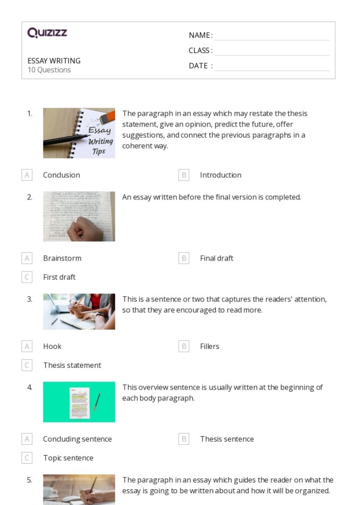Write Your Essay Worksheet 23 for Fourth Grade Students Fourth grade student filling out a step-by-step essay writing structure worksheet