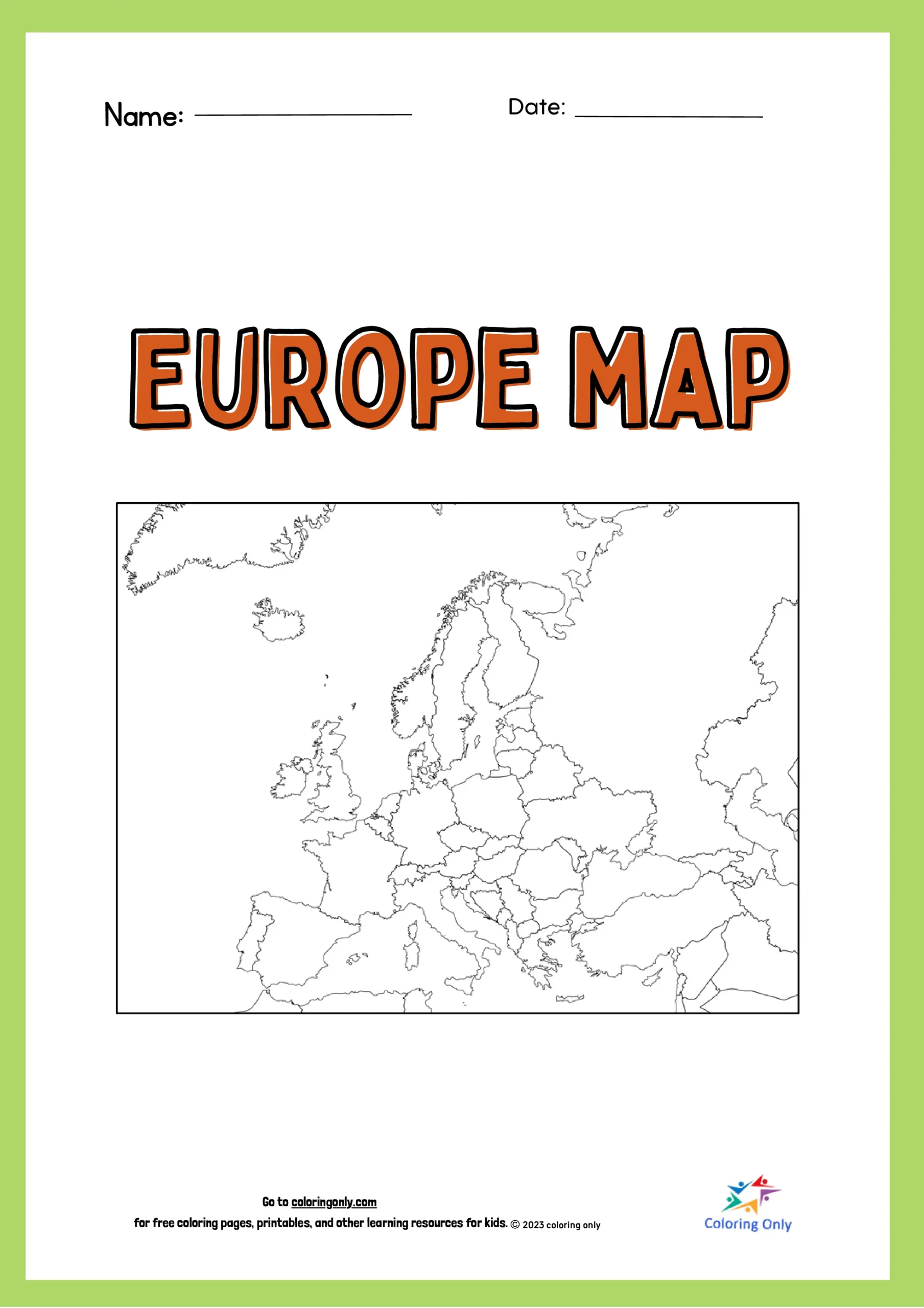 Educational worksheet featuring Europe's famous cities and interesting facts Colorful map of Europe highlighting major cities and landmarks for students