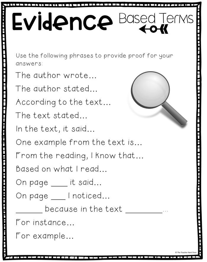 Example Literary Response Worksheet 18: Citing Evidence to Support Claims in Fourth Grade Reading Fourth grade students learning to cite strong evidence from texts in their literary response writing with example claims and supporting quotes